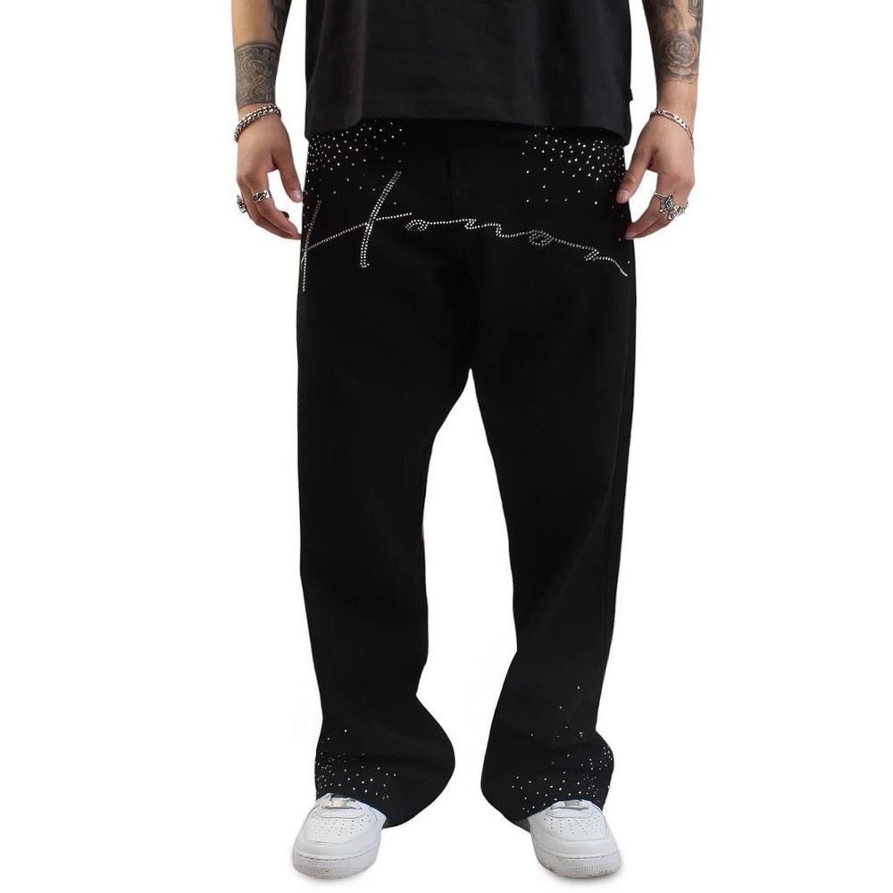 Honor The Gift Black Rhinestone Script Straight Denim Jeans Size 28 Streetwear
